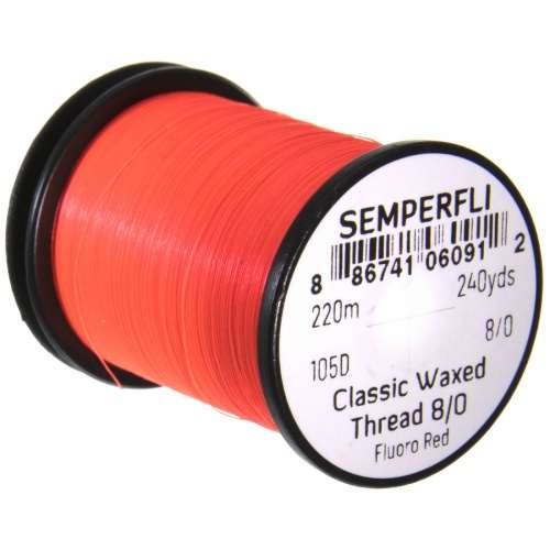 Semperfli Classic Waxed Thread 8/0 240 Yards Fluorescent Red Fly Tying Threads (Product Length 240 Yds / 220m)