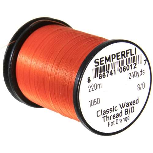 Semperfli Classic Waxed Thread 8/0 240 Yards Hot Orange Fly Tying Threads (Product Length 240 Yds / 220m)