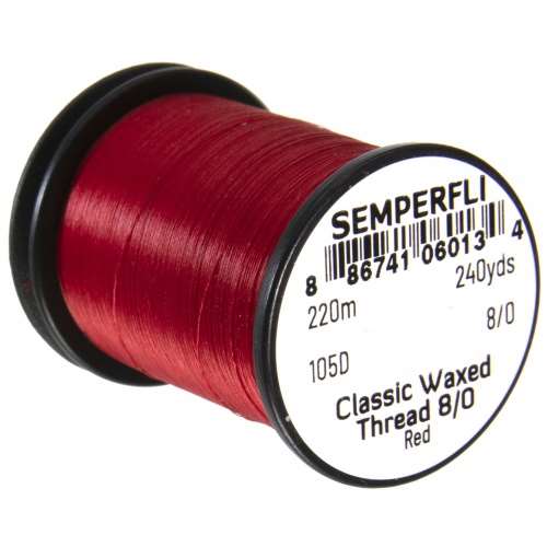 Semperfli Classic Waxed Thread 8/0 240 Yards Red Fly Tying Threads (Product Length 240 Yds / 220m)