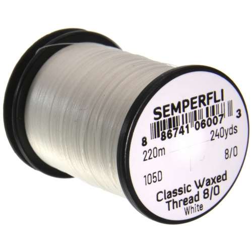Semperfli Classic Waxed Thread 8/0 240 Yards White Fly Tying Threads (Product Length 240 Yds / 220m)