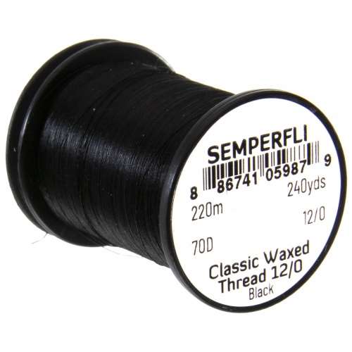Semperfli Classic Waxed Thread 12/0 240 Yards Black Fly Tying Threads (Product Length 240 Yds / 220m)