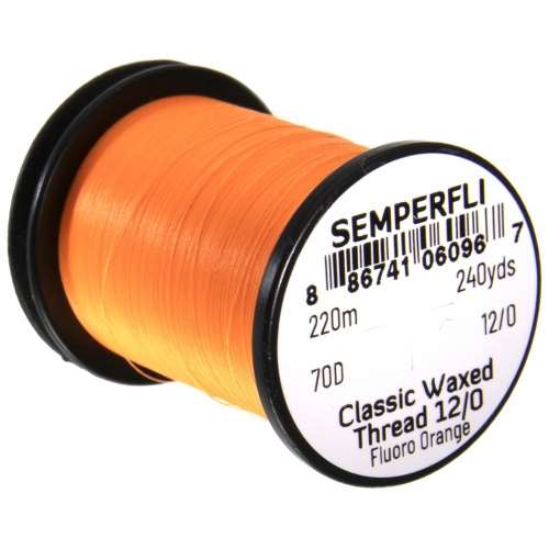 Semperfli Classic Waxed Thread 12/0 240 Yards Fluorescent Orange Fly Tying Threads (Product Length 240 Yds / 220m)