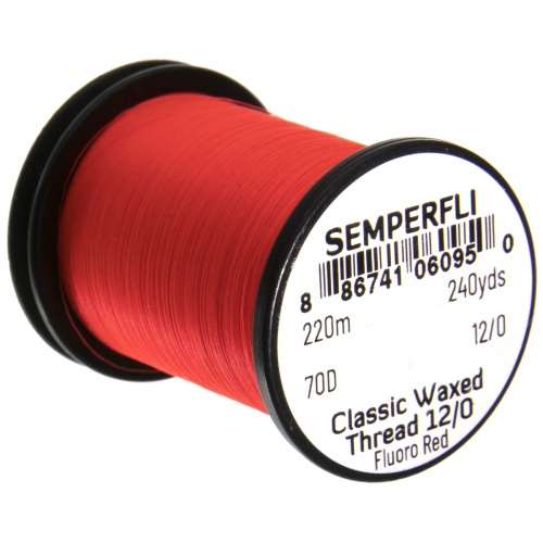 Semperfli Classic Waxed Thread 12/0 240 Yards Fluorescent Red Fly Tying Threads (Product Length 240 Yds / 220m)
