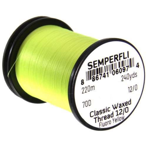 Semperfli Classic Waxed Thread 12/0 240 Yards Fluorescent Yellow Fly Tying Threads (Product Length 240 Yds / 220m)