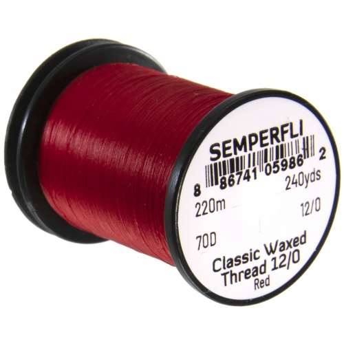Semperfli Classic Waxed Thread 12/0 240 Yards Red Fly Tying Threads (Product Length 240 Yds / 220m)
