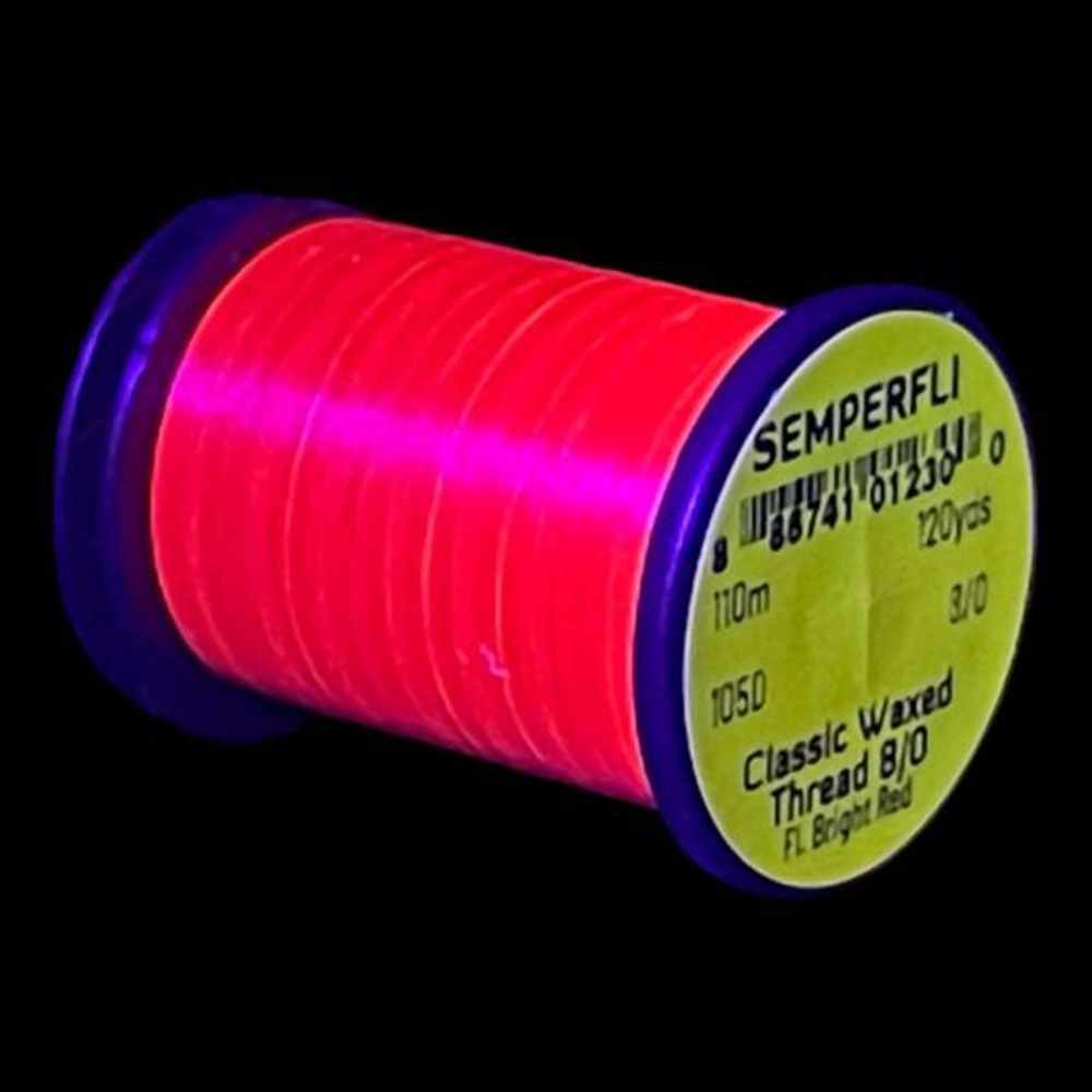 Classic Waxed Thread 8/0 110m (120 Yards) Fl Bright Red for Fly Tying