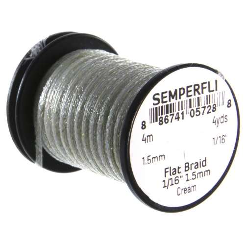 Semperfli Flat Braid 1.5mm 1/16'' Cream Fly Tying Materials (Product Length 4.37 Yds / 4m)