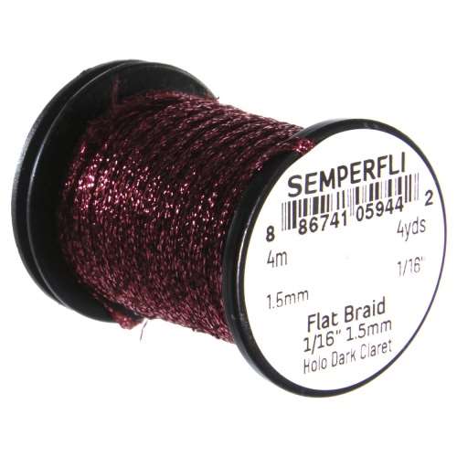 Semperfli Flat Braid 1.5mm 1/16'' Holographic Dark Claret Fly Tying Materials (Product Length 4.37 Yds / 4m)