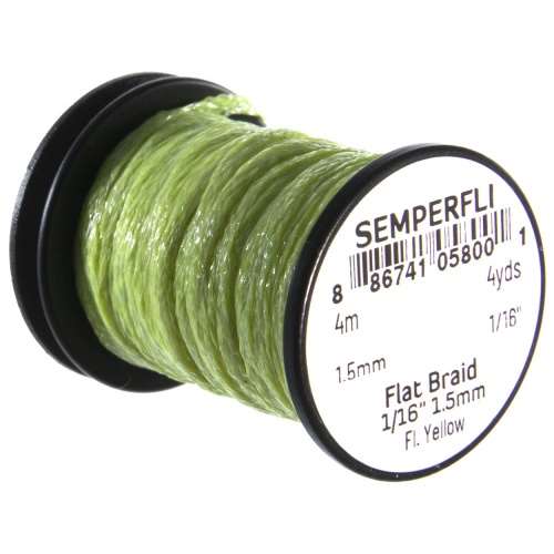 Semperfli Flat Braid 1.5mm 1/16'' Fl. Yellow Fly Tying Materials