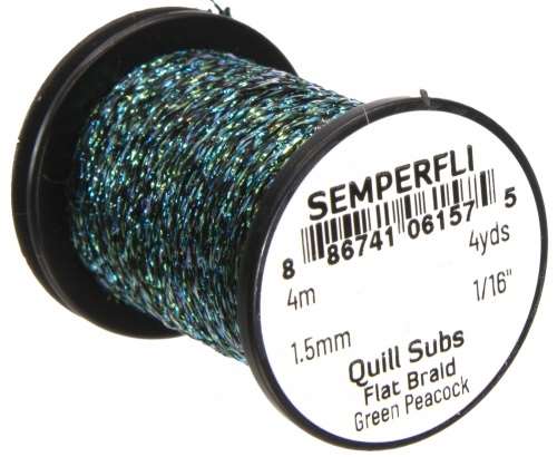 Semperfli Quill Subs Flat Braid 1.5mm 1/16'' Green Peacock Fly Tying Materials (Product Length 4.37 Yds / 4m)