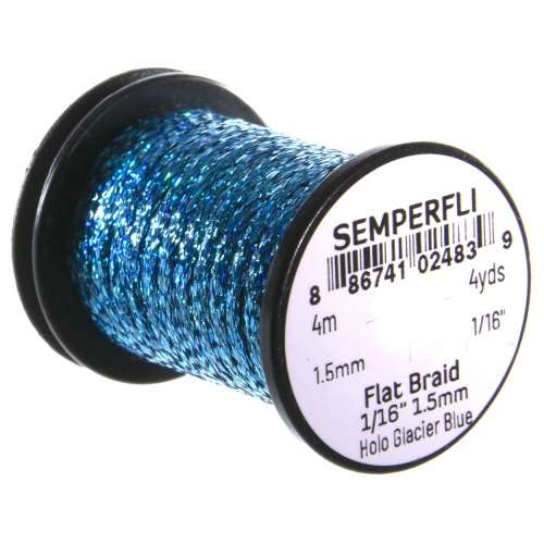 Semperfli Flat Braid 1.5mm 1/16'' Holo Glacier Blue Fly Tying Materials (Product Length 4.37 Yds / 4m)