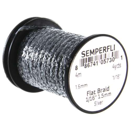 Semperfli Flat Braid 1.5mm 1/16'' Silver Fly Tying Materials (Product Length 4.37 Yds / 4m)