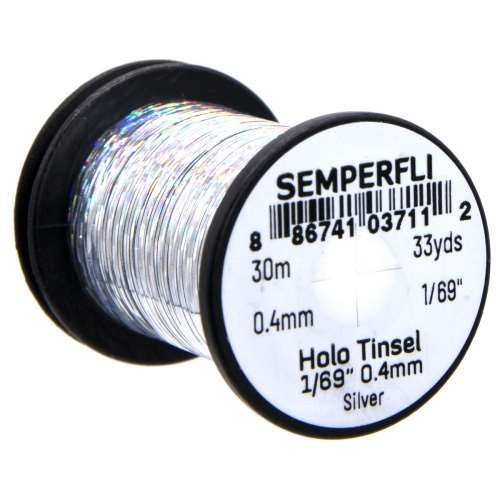 Semperfli Spool 1/69'' Holographic Silver Tinsel Fly Tying Materials (Product Length 32.8 Yds / 30m)