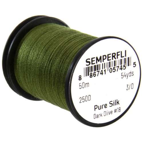 Semperfli Pure Silk Dark Olive #18 Fly Tying Materials (Product Length 54.6 Yds / 50m)