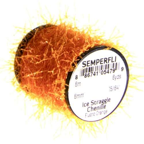 Semperfli Ice Straggle Chenille Fl Orange Fly Tying Materials (Product Length 6.56 Yds / 6m)