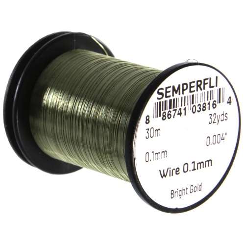 Semperfli Wire 0.1mm Bright Gold Fly Tying Materials (Product Length 32.8 Yds / 30m)
