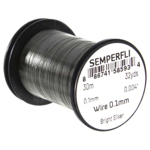Semperfli Wire 0.1mm Bright Silver Fly Tying Materials (Product Length 32.8 Yds / 30m)