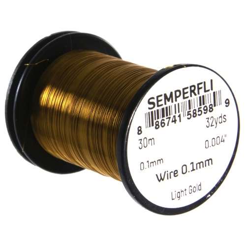 Semperfli Wire 0.1mm Light Gold Fly Tying Materials (Product Length 32.8 Yds / 30m)