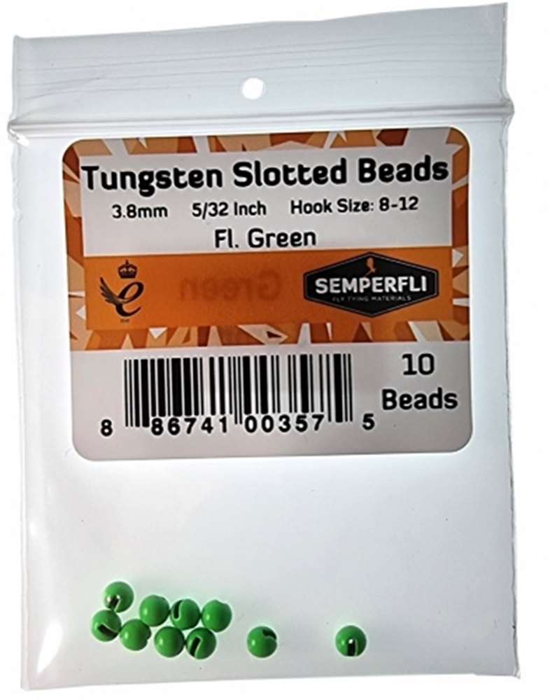 Semperfli Tungsten Slotted Beads 3.8mm (5/32 Inch) Fl Green