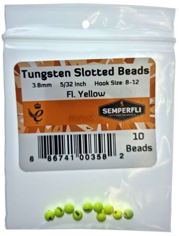 Semperfli Tungsten Slotted Beads 3.8mm (5/32 Inch) Fl Yellow