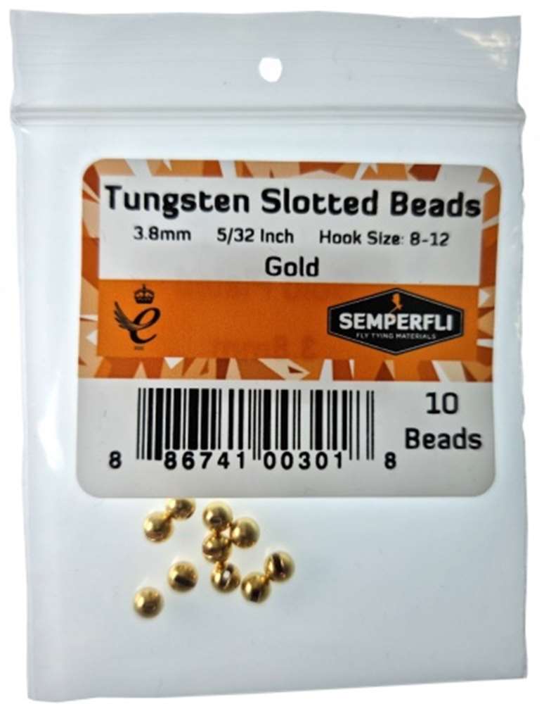 Semperfli Tungsten Slotted Beads 3.8mm (5/32 Inch) Gold