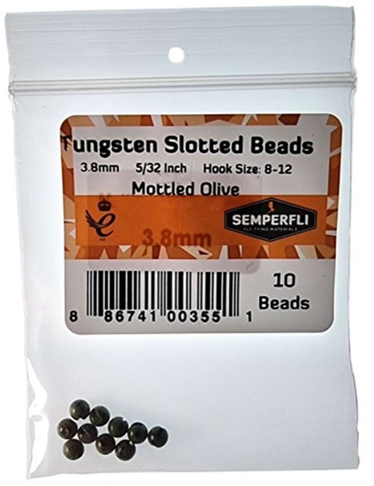 Semperfli Tungsten Slotted Beads 3.8mm (5/32 Inch) Mottled Olive