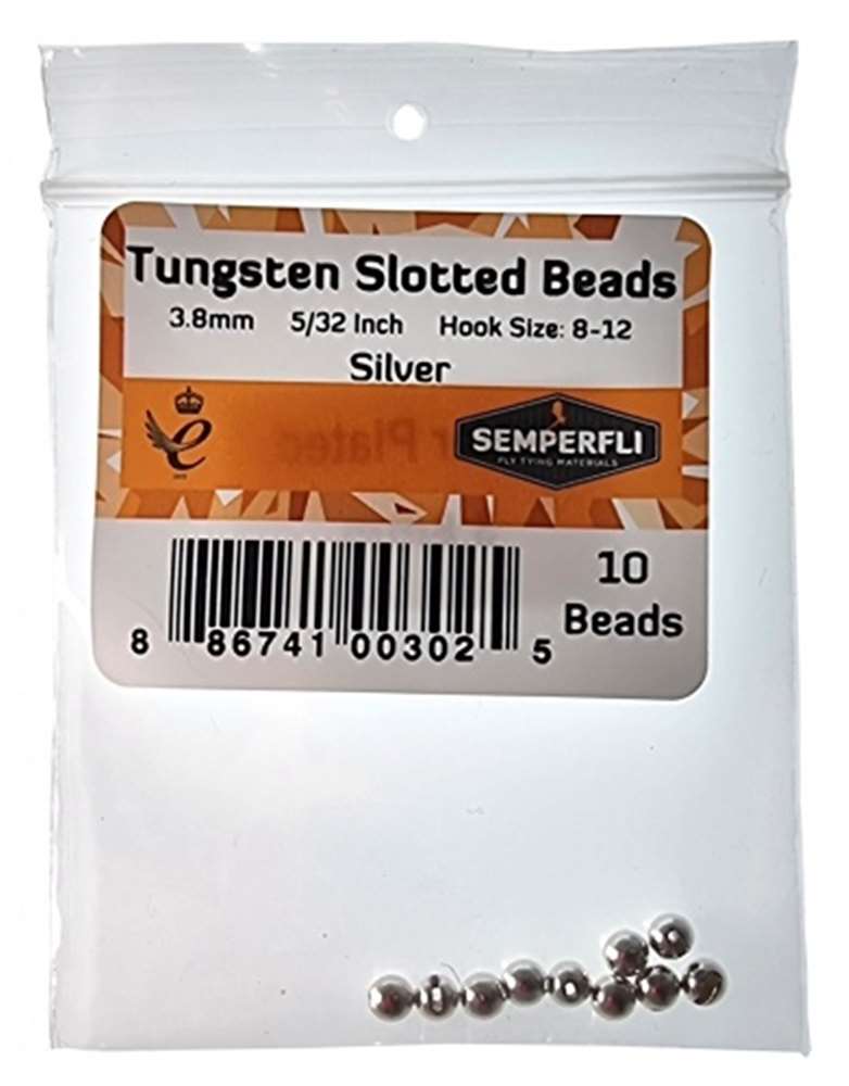 Semperfli Tungsten Slotted Beads 3.8mm (5/32 Inch) Silver