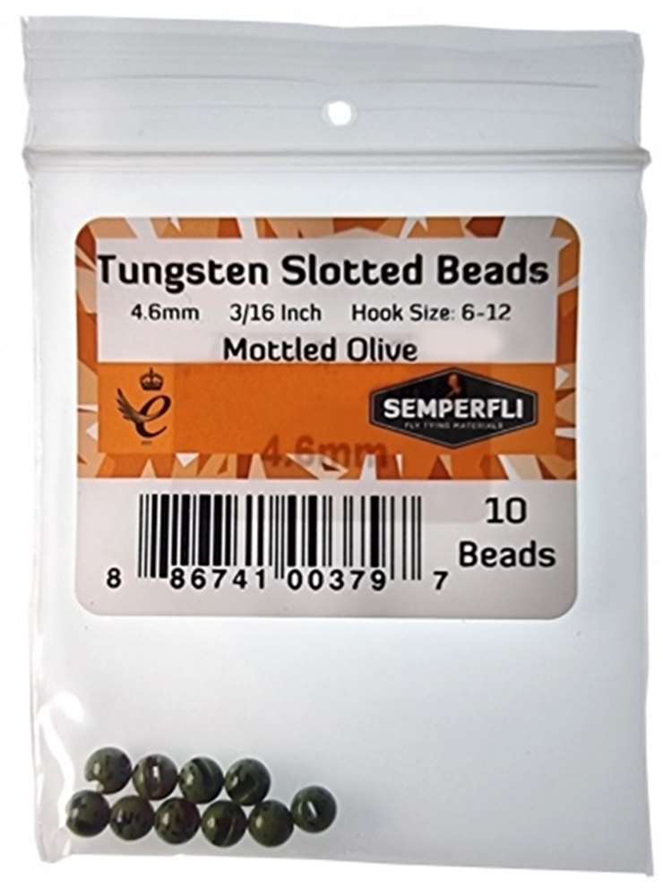 Semperfli Tungsten Slotted Beads 4.6mm (3/16 Inch) Mottled Olive