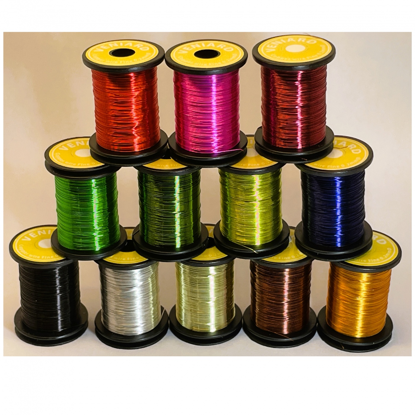Veniard Coloured Copper Wire Fine 0.2mm Mixed Box Of 12 Fly Tying Materials (Product Length 14.2Yds / 13m 12 Pack)