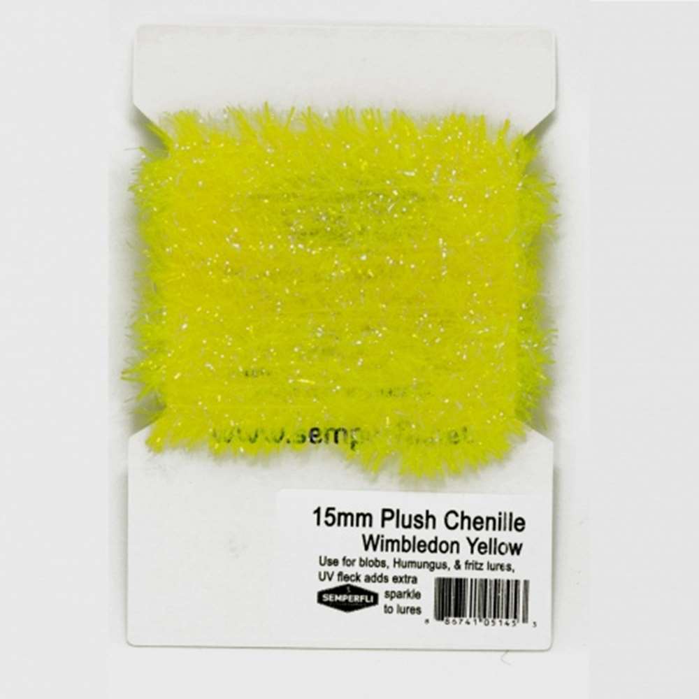 Semperfli 15mm Plush Transluscent Chenille Fluorescent Wimbledon Yellow Fly Tying Materials (Product Length 1.1 Yds / 1m)