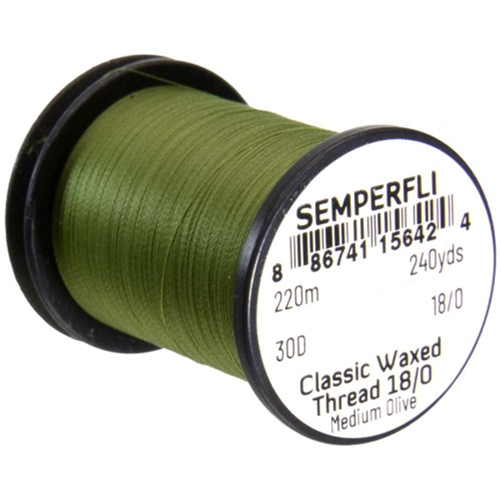 Semperfli Classic Waxed Thread 18/0 240 Yards Medium Olive Fly Tying Threads (Product Length 240 Yds / 220m)