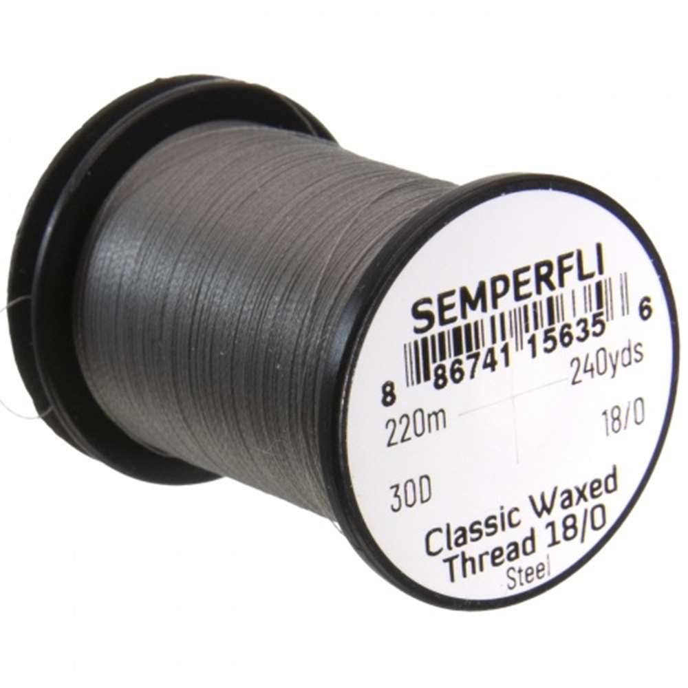 Semperfli Classic Waxed Thread 18/0 240 Yards Steel Fly Tying Threads (Product Length 240 Yds / 220m)