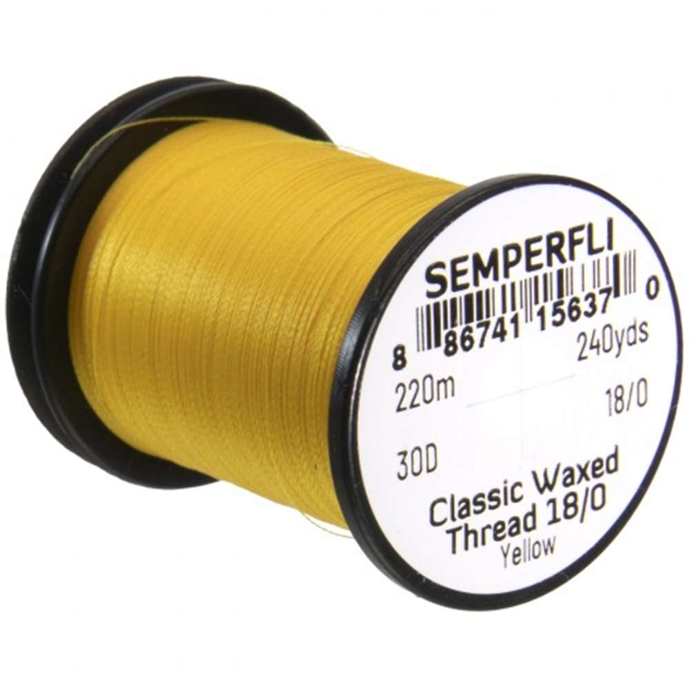 Semperfli Classic Waxed Thread 18/0 240 Yards Yellow Fly Tying Threads (Product Length 240 Yds / 220m)