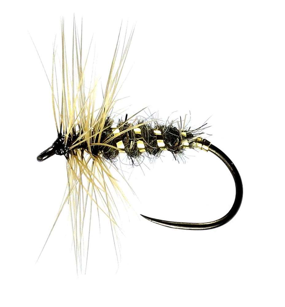 Caledonia Flies Gold Ribbed Hares Ear Hackled Dry Barbless #14 Fishing Fly