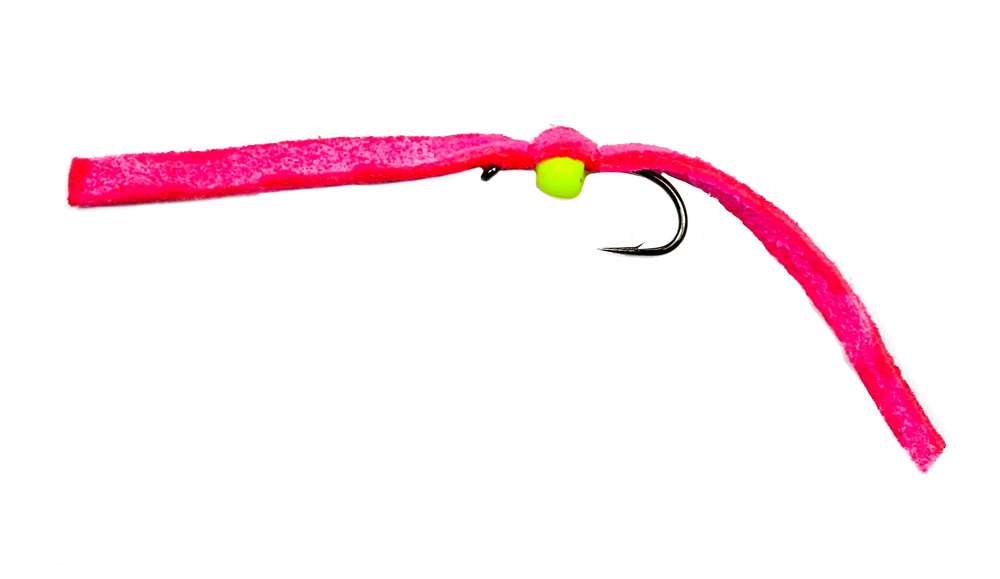 Caledonia Flies Pink Chamois Worm #10 Fishing Fly Barbed Buzzer or Chironomid Fly
