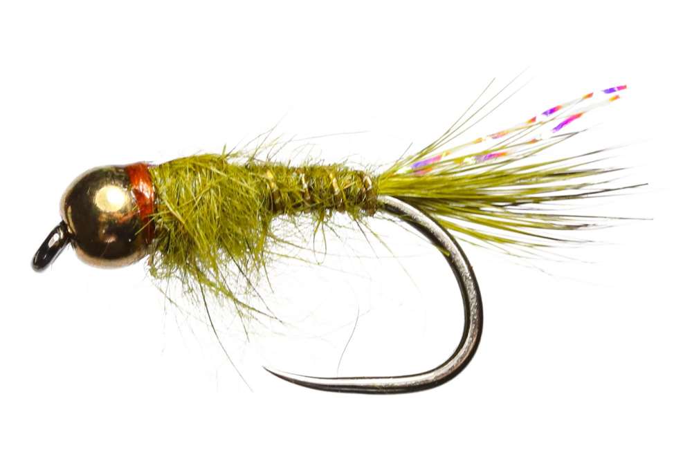 Caledonia Flies Green Bead Flashback Hares Ear Olive Barbless #10 Fishing Fly