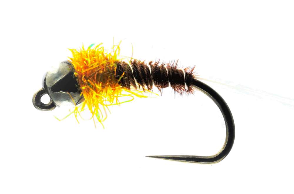 Caledonia Flies Amber Ptn Nympn Tungsten Bead Barbless #14 Fishing Fly