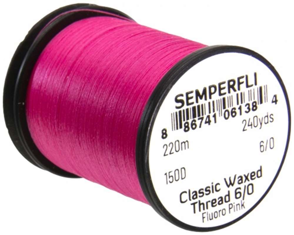 Semperfli Classic Waxed Thread 6/0 240 Yards Fluorescent Pink Fly Tying Threads (Product Length 240 Yds / 220m)