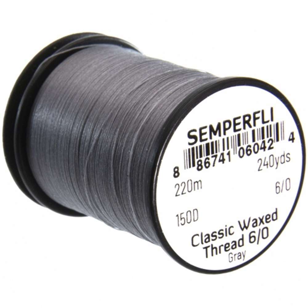 Semperfli Classic Waxed Thread 6/0 240 Yards Gray Fly Tying Threads (Product Length 240 Yds / 220m)
