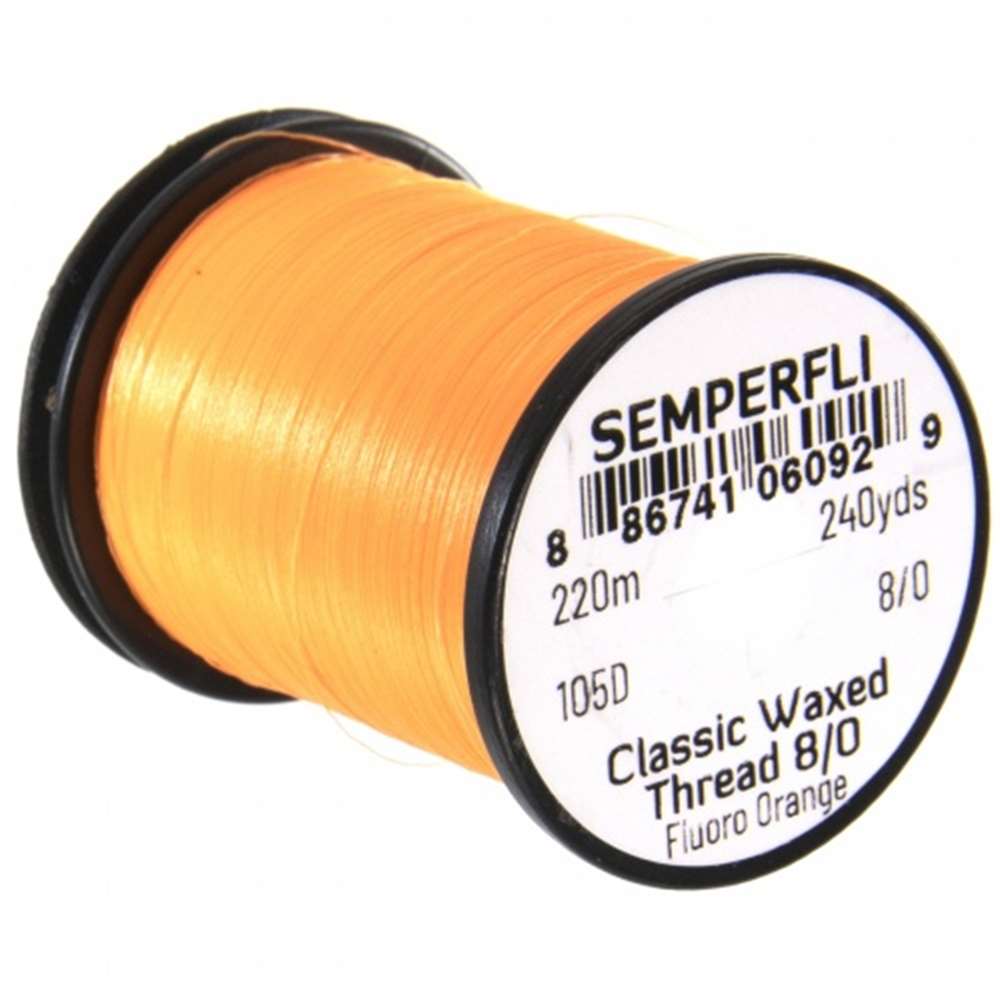Semperfli Classic Waxed Thread 8/0 240 Yards Fluorescent Orange Fly Tying Threads (Product Length 240 Yds / 220m)
