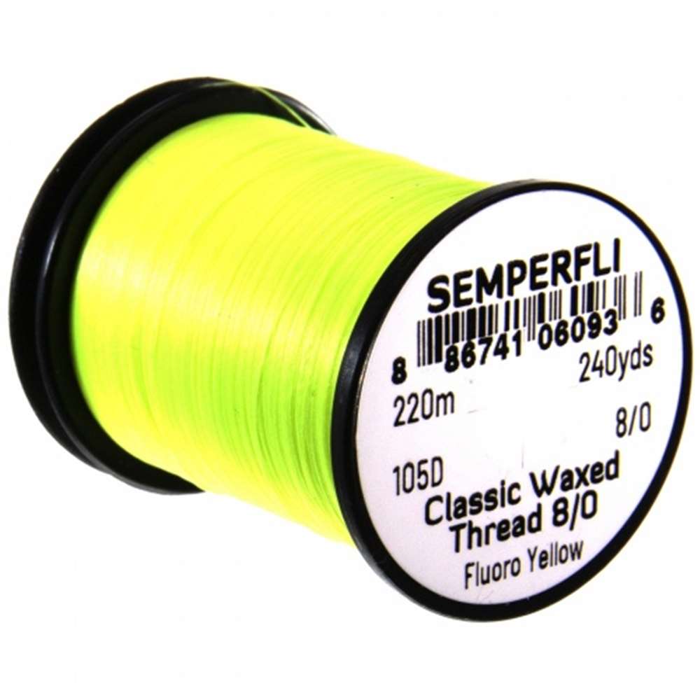 Semperfli Classic Waxed Thread 8/0 240 Yards Fluorescent Yellow Fly Tying Threads (Product Length 240 Yds / 220m)