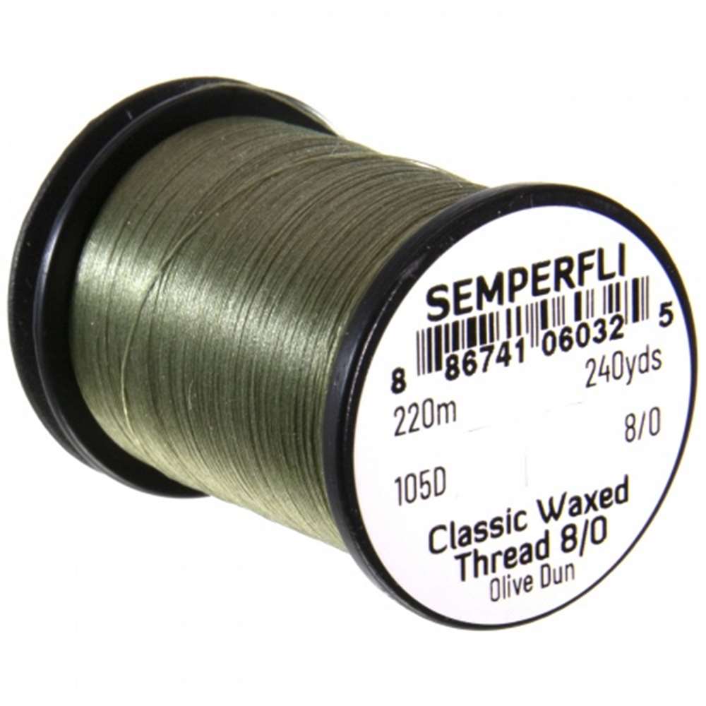 Semperfli Classic Waxed Thread 8/0 240 Yards Olive Dun Fly Tying Threads (Product Length 240 Yds / 220m)