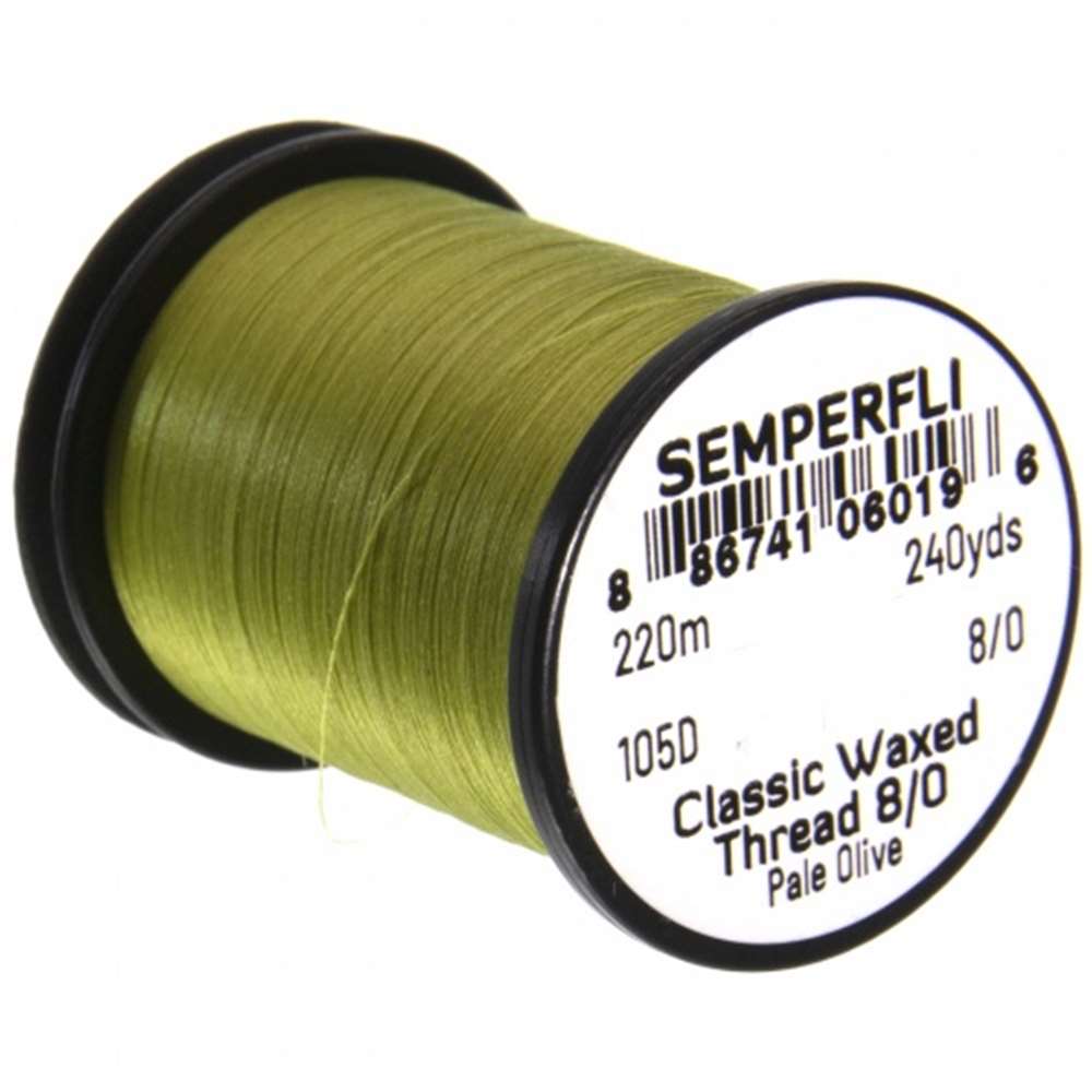Semperfli Classic Waxed Thread 8/0 240 Yards Pale Olive Fly Tying Threads (Product Length 240 Yds / 220m)