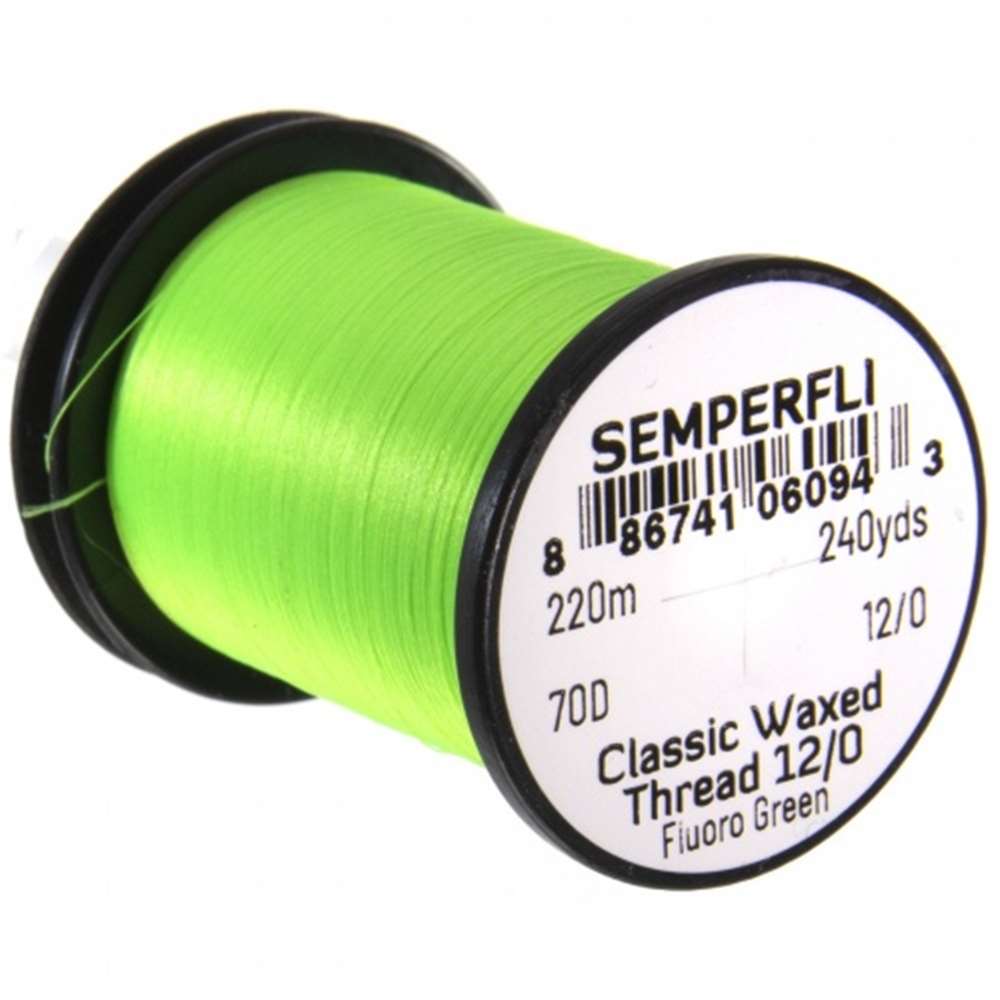 Semperfli Classic Waxed Thread 12/0 240 Yards Fluorescent Green Fly Tying Threads (Product Length 240 Yds / 220m)