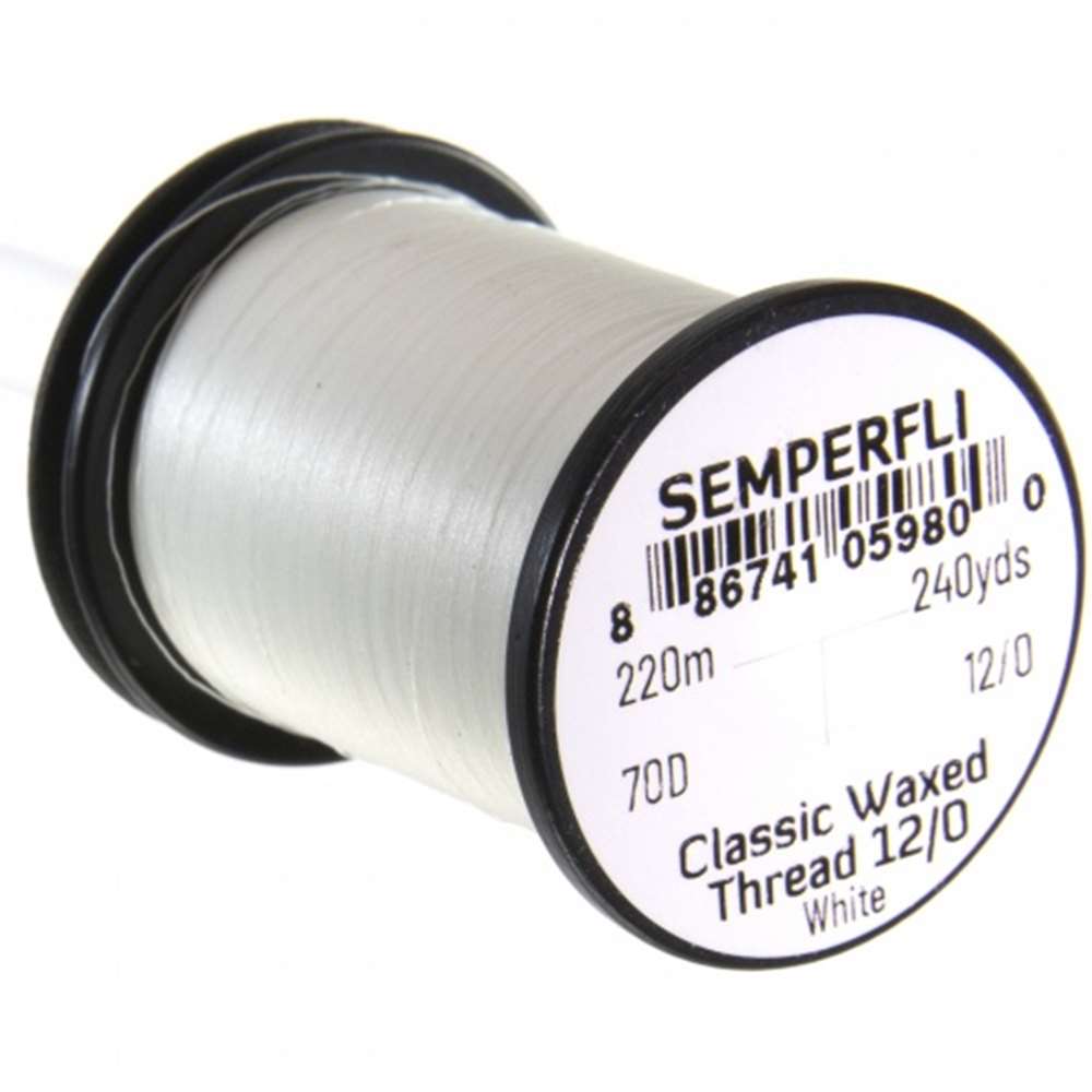 Semperfli Classic Waxed Thread 12/0 240 Yards White Fly Tying Threads (Product Length 240 Yds / 220m)