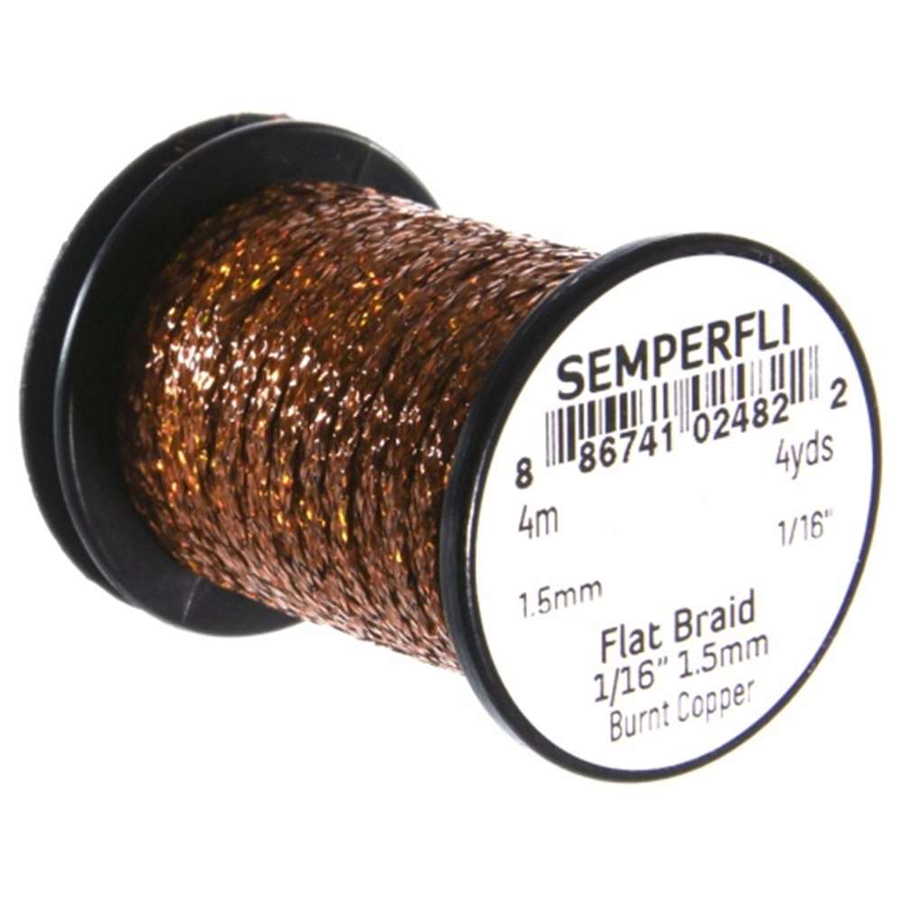 Semperfli Flat Braid 1.5mm 1/16'' Burnt Copper Fly Tying Materials (Product Length 4.37 Yds / 4m)