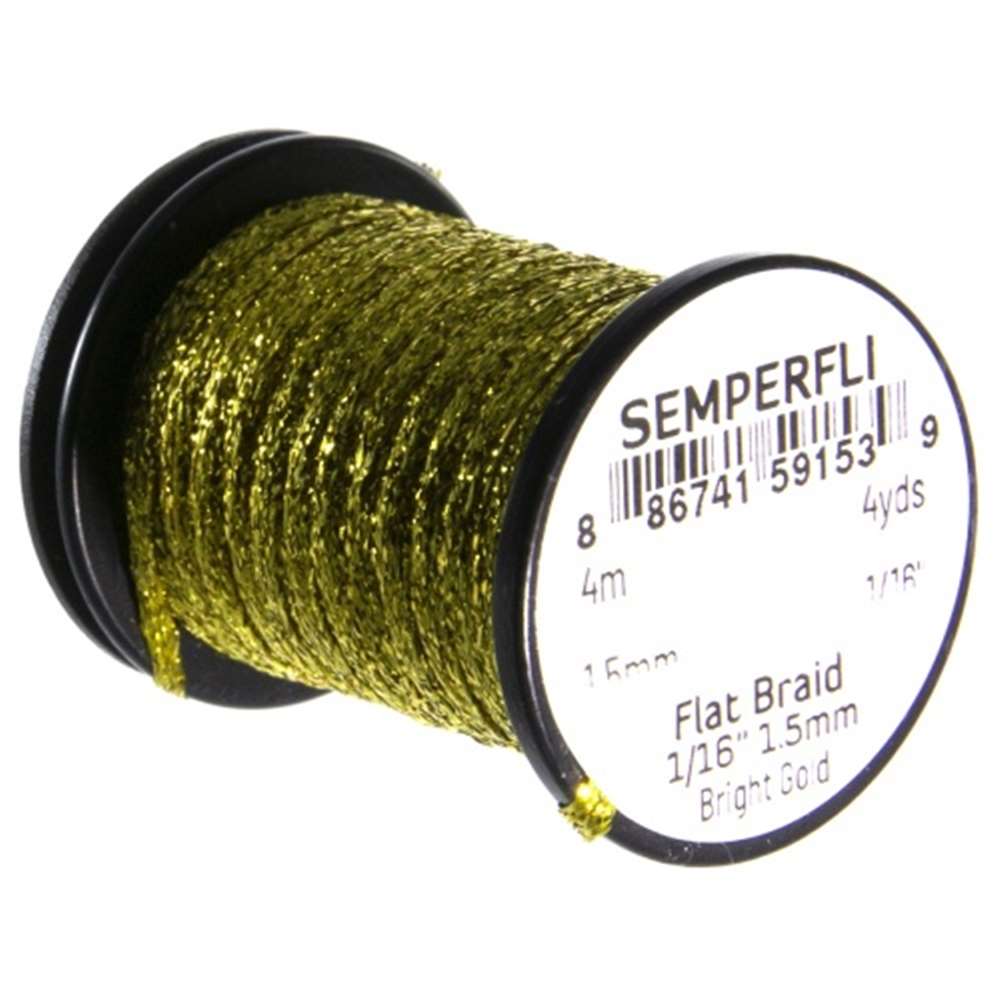 Semperfli Flat Braid 1.5mm 1/16'' Bright Gold Fly Tying Materials (Pack Size 400cm)