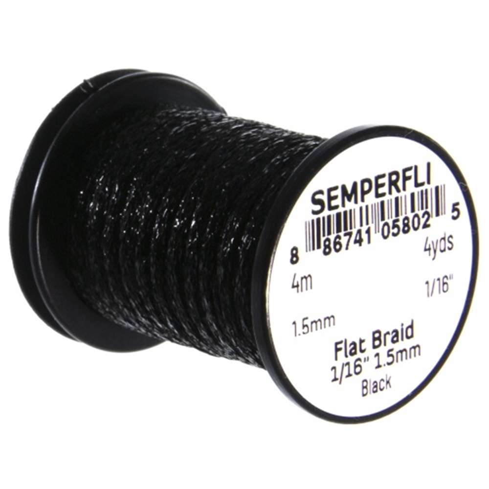 Semperfli Flat Braid 1.5mm 1/16'' Black Fly Tying Materials (Pack Size 400cm)