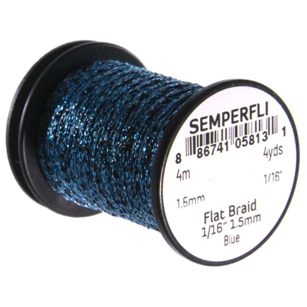 Semperfli Flat Braid 1.5mm 1/16'' Blue Fly Tying Materials (Product Length 4.37 Yds / 4m)