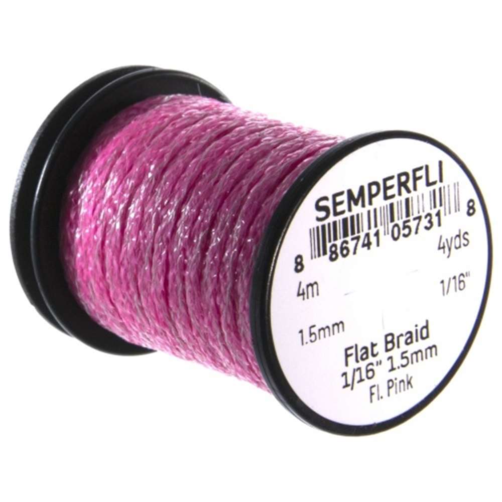 Semperfli Flat Braid 1.5mm 1/16'' Fl. Pink Fly Tying Materials (Pack Size 400cm)